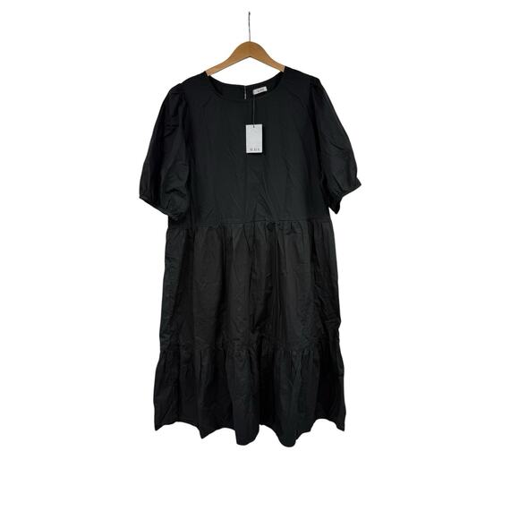 Aura The Label Black Cotton Puff Sleeve Tiered Swing Dress Romantic Womens XXL - Picture 1 of 8